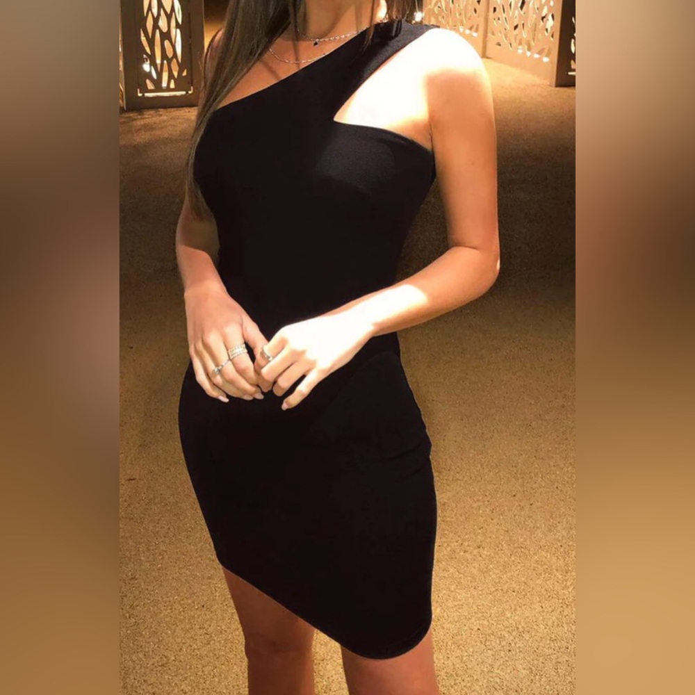 NWT AX Paris One Shoulder Black Dress - 12